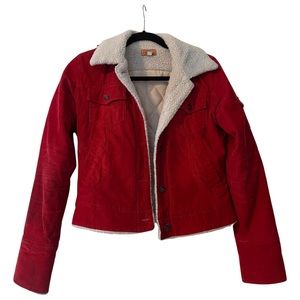 Y2K vintage red corduroy fur jacket
